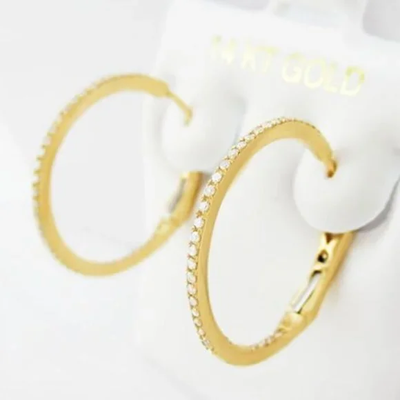 Genuine 0.80 Cts Diamonds Hoop Earrings 14K Gold